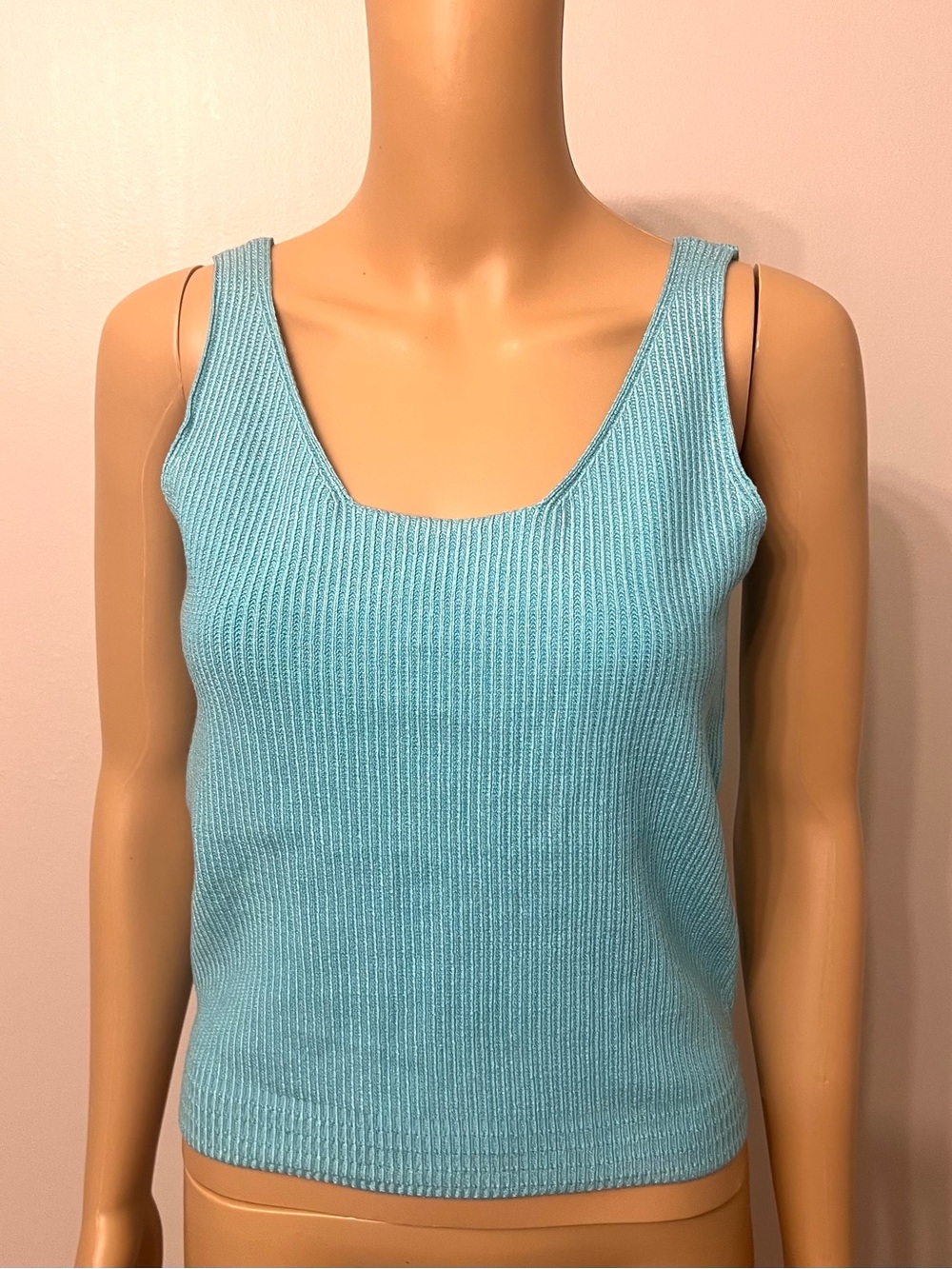 Worth Women’s Knit Silk Light Blue Sleeveless Top Petite